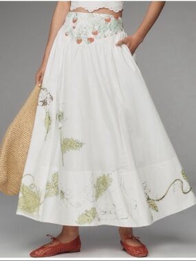 NWT Swan Gossip x Anthropologie Basque-Waist Artist Print Maxi Skirt size 6